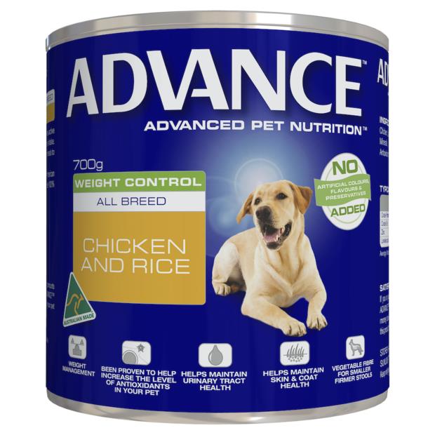 Advance Adult Weight Control Chicken And Rice Wet Dog Food Cans 12 X 405g
