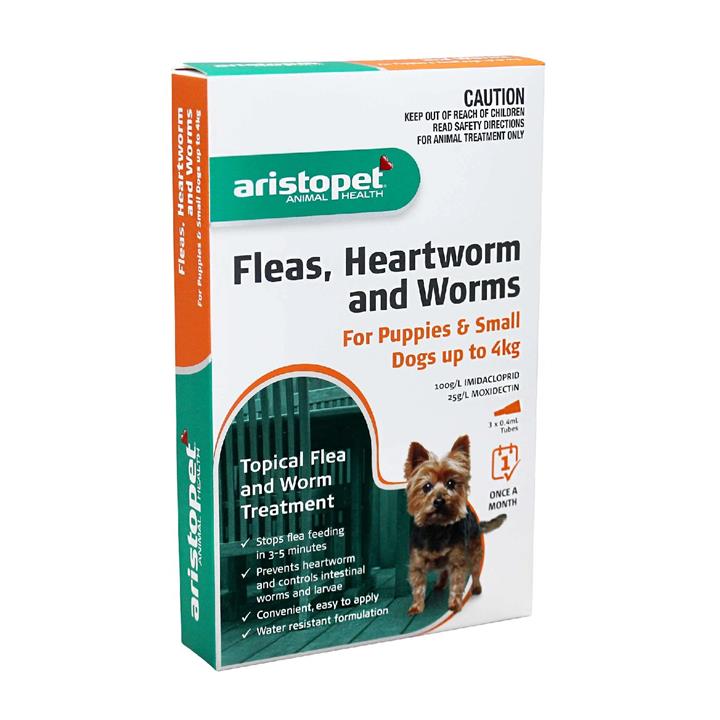 Aristopet Spot-on Flea, Heartworm & All-Wormer - Puppies & Dogs up to 4kg 3-pack