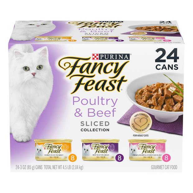 Fancy Feast Variety Pack Poultry Beef Sliced Wet Cat Food 24 X 85g