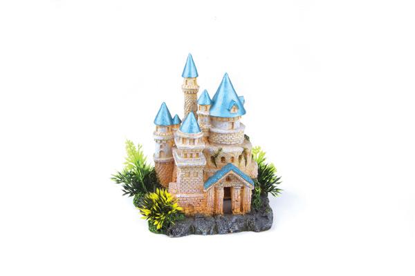 Kazoo Aquarium Ornament Castle With Plants & Blue Roof Small
