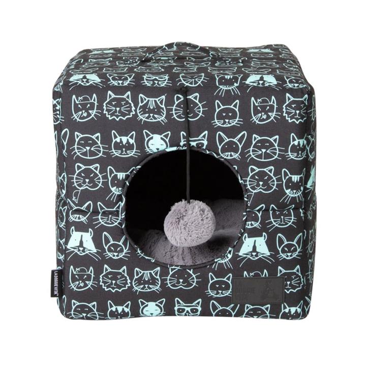 La Doggie Vita Kitty Club Black & Mint Cube Cat Bed