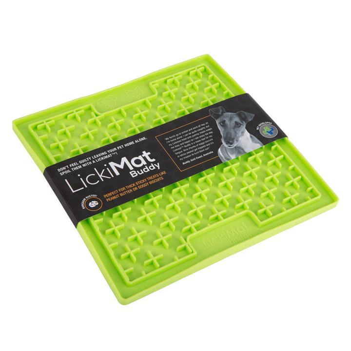 Lickimat Buddy Original Slow Food Anti-Anxiety Licking Mat for Cats & Dogs - Green