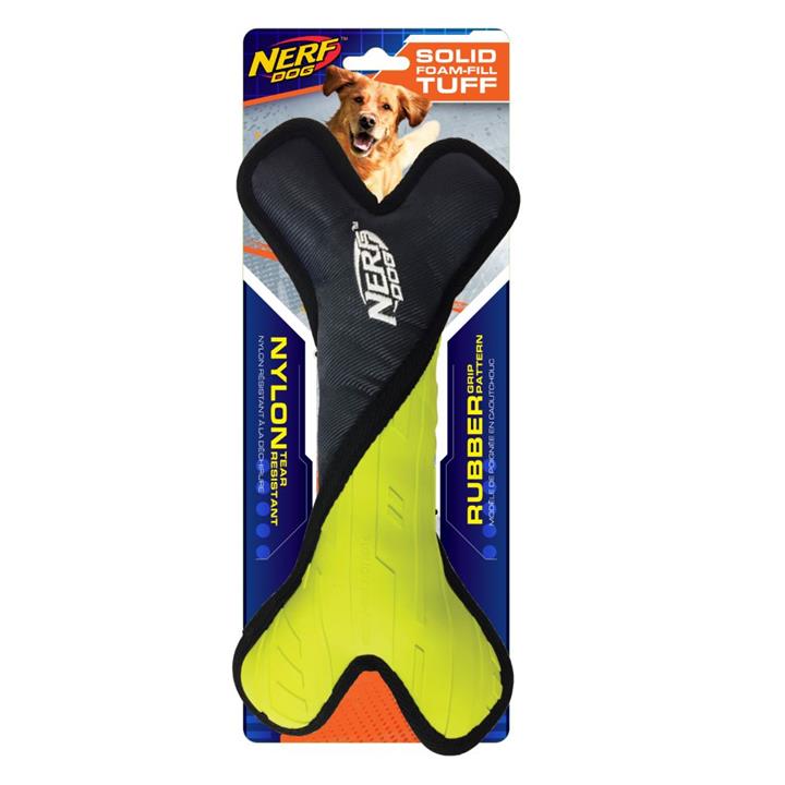 Nerf Tuff Rubber Nylon Plush Bone Dog Toy 28cm