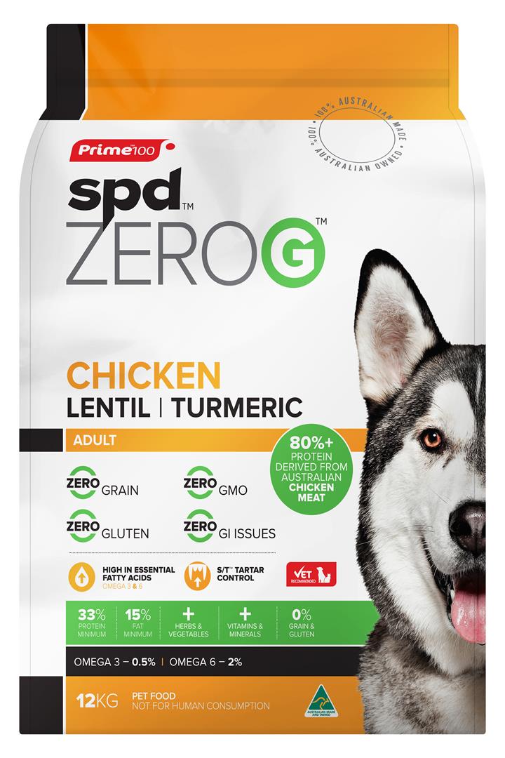 Prime100 Zerog SPD Chicken Lentil & Turmeric Adult Dry Dog Food 12kg