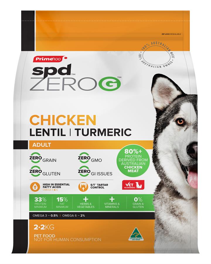 Prime100 Zerog SPD Chicken Lentil & Turmeric Adult Dry Dog Food 2.2kg