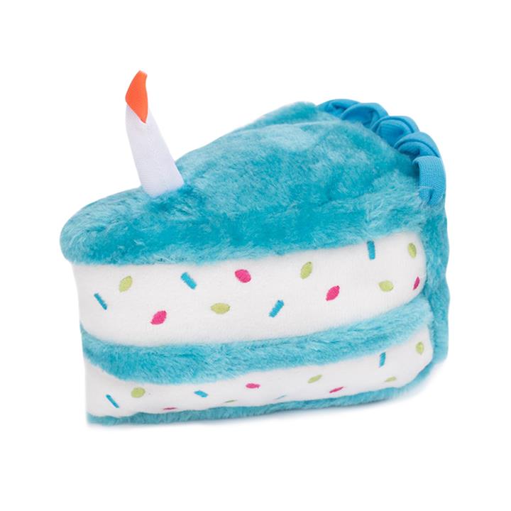 Zippy Paws Plush Birthday Cake with Blaster Squeaker Dog Toy - Blue