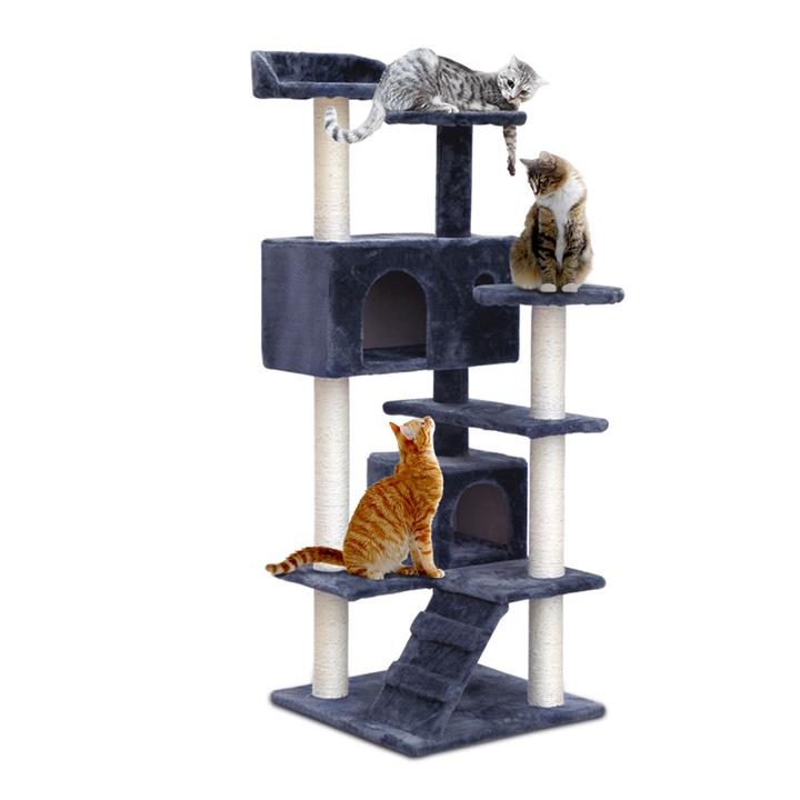 Cat Tree 134cm Trees Scratching Post Scratcher Tower Condo House Furniture Wood Grey