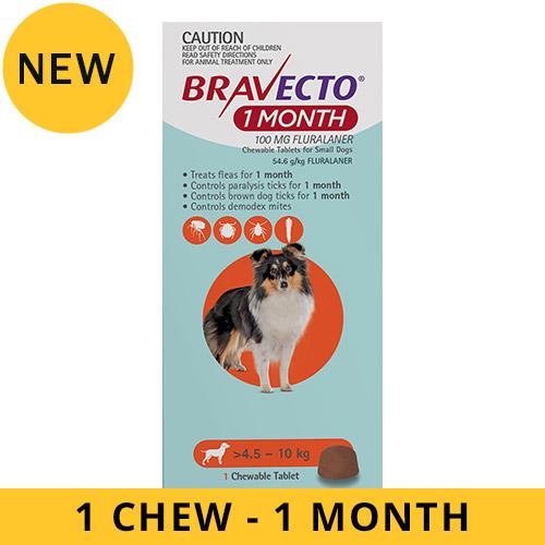 Bravecto 1 Month Chew For Dogs 4.5-10 Kg - Small (Orange) 1 Chew - 1 Month