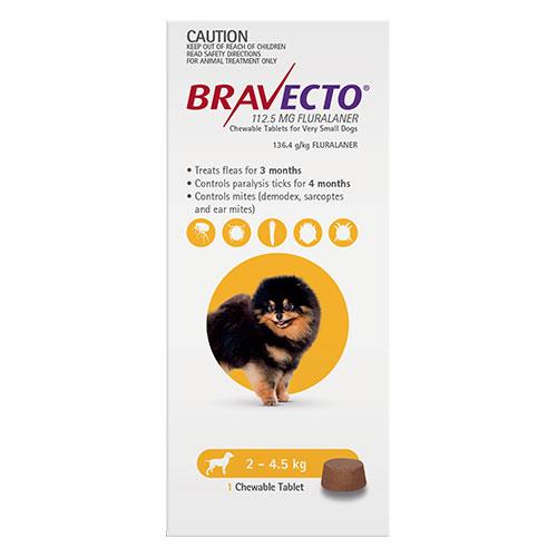 Bravecto For Toy Dogs 2-4.5kg (Yellow) 2 Chews