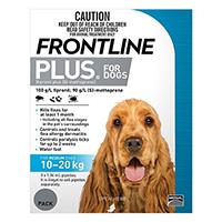Frontline Plus For Medium Dogs 10 To 20kg (Blue) 6 Pipettes