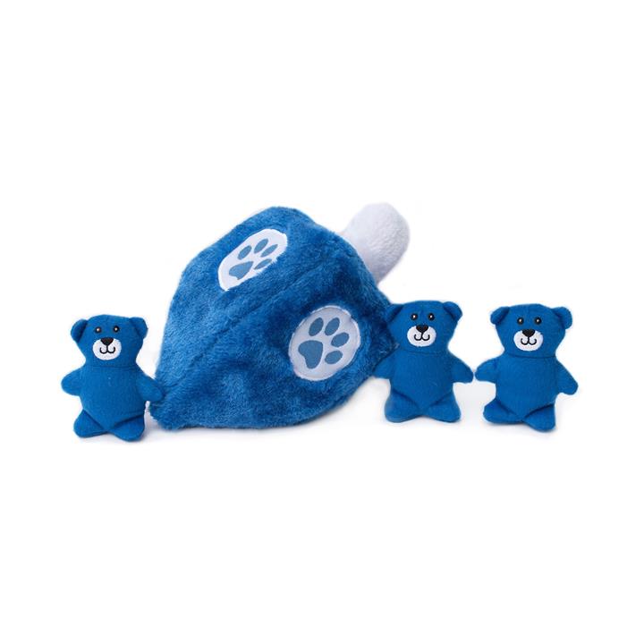 Zippy Paws Hanukkah Burrow Interactive Squeaker Dog Toy - Dreidel Blue Bears
