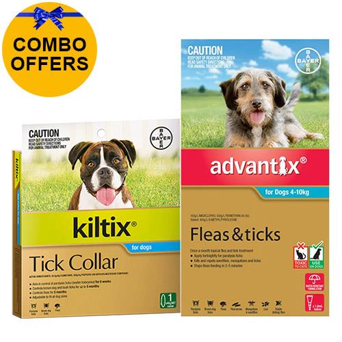 Advantix & Kiltix Combo For Medium Dogs 4-10kg (Aqua) 6 + 2 Pack *