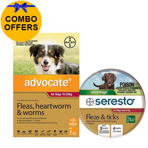 Advocate + Seresto Collar Combo Pack For Large Dogs 10-25kg (Red + Red) 6 + 2 Pack *
