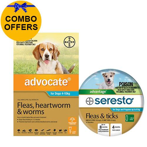 Advocate + Seresto Collar Combo Pack For Small/Medium Dogs 4-8kg (Aqua + Blue) 6 + 2 Pack *