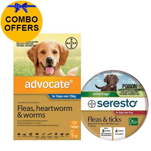 Advocate + Seresto Collar Combo Pack For Xlarge Dogs Over 25kg (Blue + Red) 3 + 1 Pack *