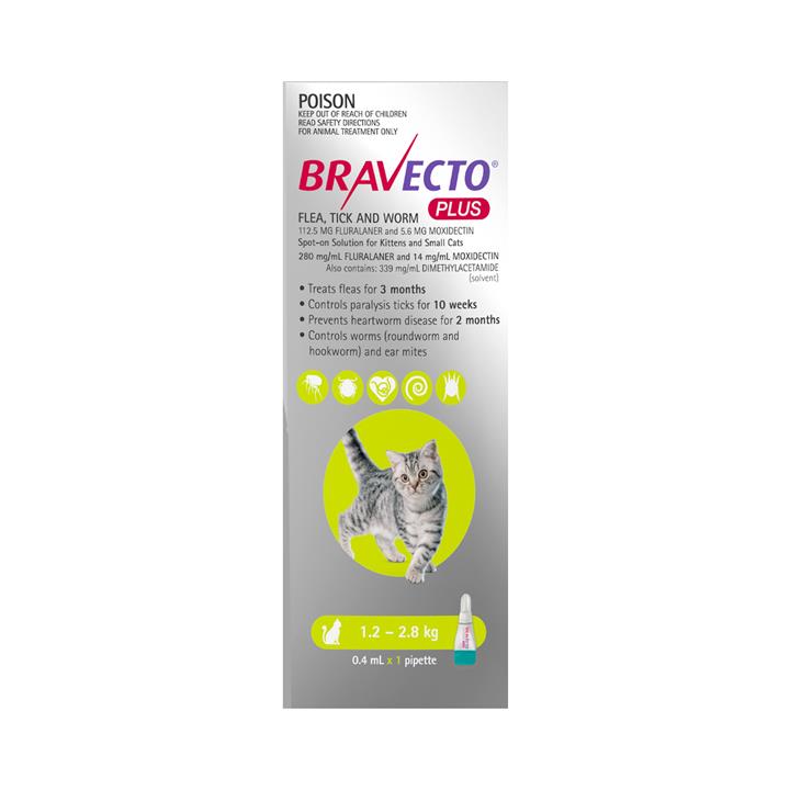Bravecto Plus For Small Cats 1.2 - 2.8 Kg (Green) 1 Pack