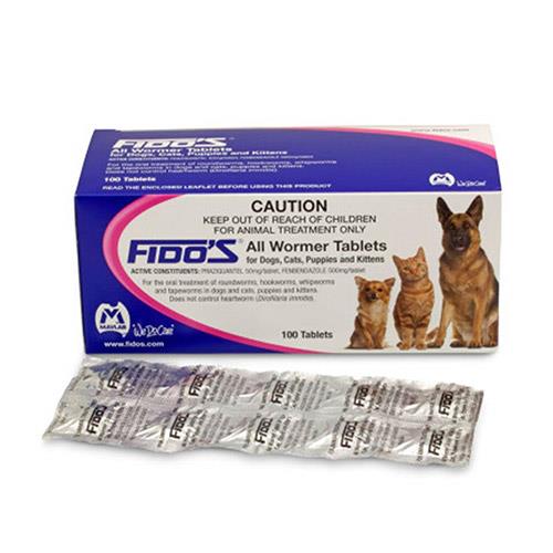 Fido's All Wormer Tablets For Dogs And Cats 2.5 - 10 Kgs 100 Tablets