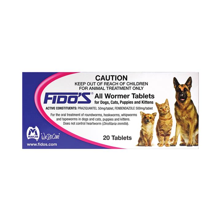 Fido's All Wormer Tablets For Dogs And Cats 2.5 - 10 Kgs 20 Tablets