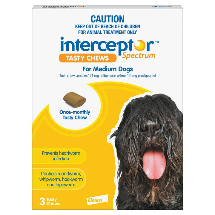 Interceptor Spectrum Tasty Chews For Medium Dogs 11 To 22kg (Yellow) 6 Chews