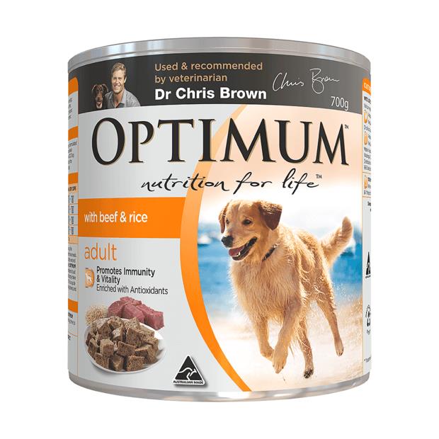 Optimum Adult Wet Dog Food Beef And Rice Cans 400g