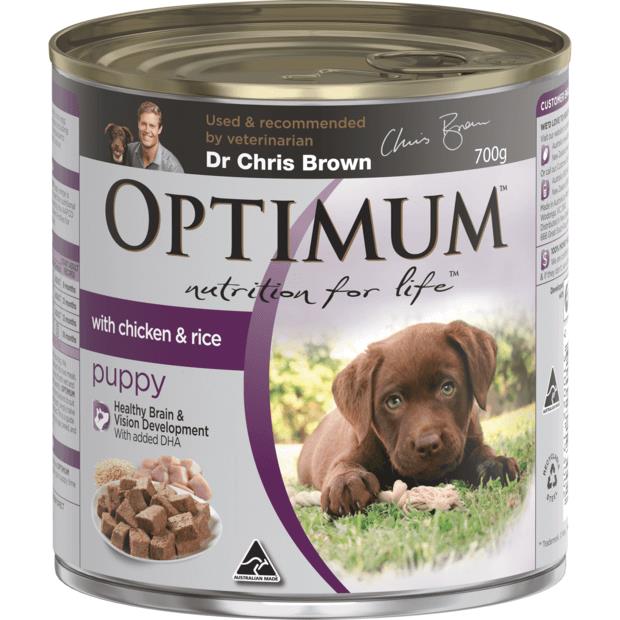 Optimum Puppy Chicken And Rice Cans Wet Dog Food 700g