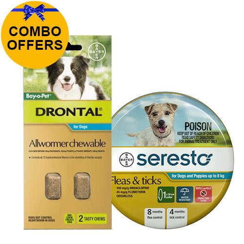 Seresto Collar + Drontal Allwormer Combo Pack For Dogs Up To 8 Kg 1 Pack *