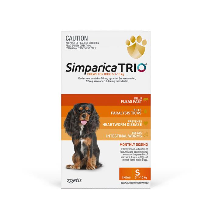 Simparica Trio For Small Dogs 5.1-10kg (Orange) 6 Chews