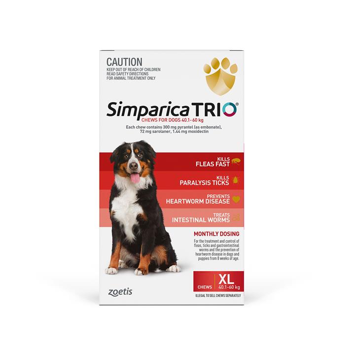 Simparica Trio For Xlarge Dogs 40.1-60kg (Red) 6 Chews