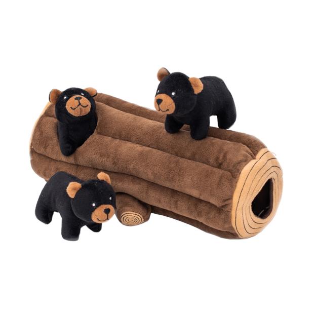 Zippypaws Burrow Black Bear Log Interactive Soft Dog Toy Each