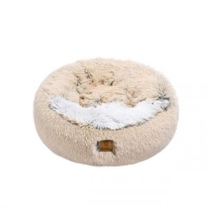 Charlies Pet Cushioned Snookie Hooded Pet Nest Bed Double Faux Chinchilla Cream And Artic White Large