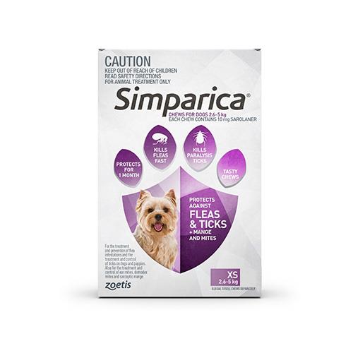 Simparica Chewables 10mg For Very Small Dogs 2.5-5kg (Purple) 6 Doses