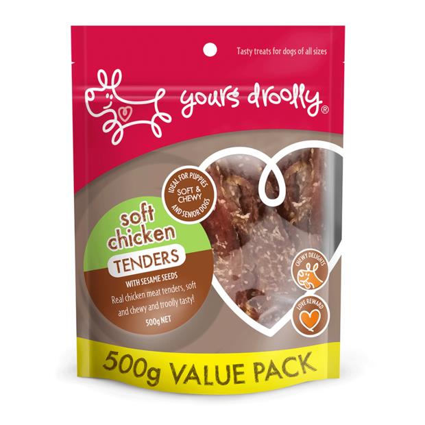 Buy Yours Droolly Soft Chicken Tenders Dog Treats 500g for 33.59