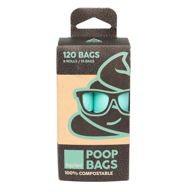 Fuzzyard Poop Bags Compostable 8 Rolls Per Box 120 Packs