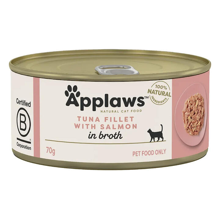 Applaws Natural Tuna Fillet With Salmon In Broth Wet Cat Food 70gm 24 Cans