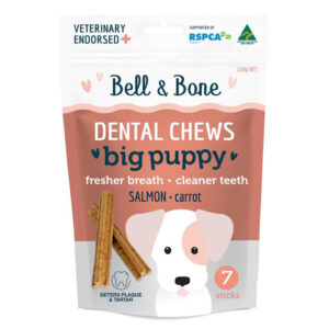 Bell And Bone Dental Chews Salmon And Carrot For Big Puppies 1 Pack (7 Sticks)