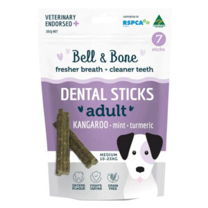 Bell And Bone Dental Sticks Kangaroo Mint And Turmeric Treats For Medium Dogs 1 Pack (7 Sticks)