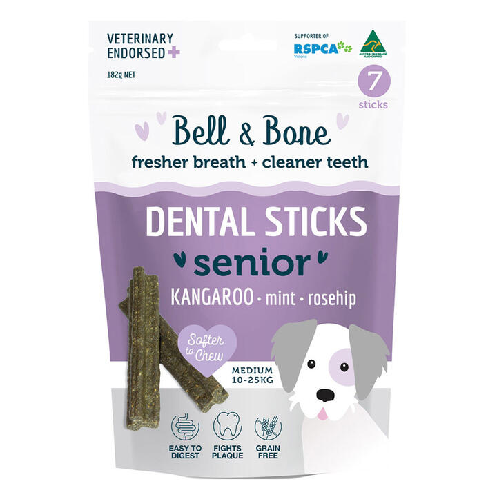Bell And Bone Senior Dental Sticks Kangaroo Mint And Rosehip For Medium Dogs 1 Pack (7 Sticks)
