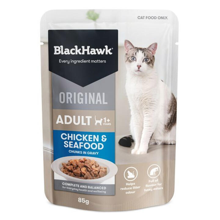 Black Hawk Original Adult 1+ Chicken & Seafood Chunks In Gravy Wet Cat Food 85 Gms 12 Pack