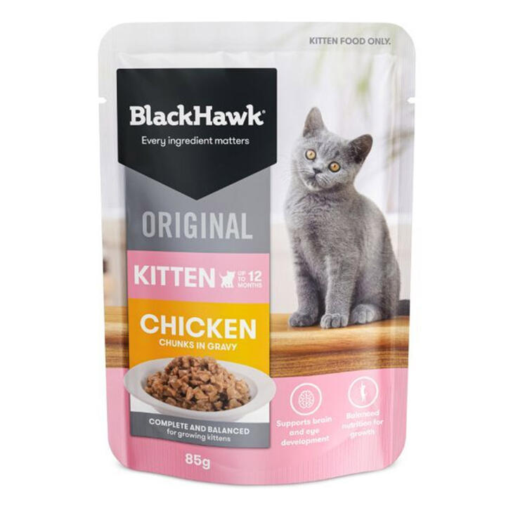 Black Hawk Original Kitten Chicken Chunks In Gravy Dry Cat Food 85 Gms 12 Pack