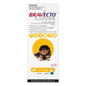 Bravecto Spot On For X-Small Dogs (2 - 4.5 Kg) Yellow 2 Pack
