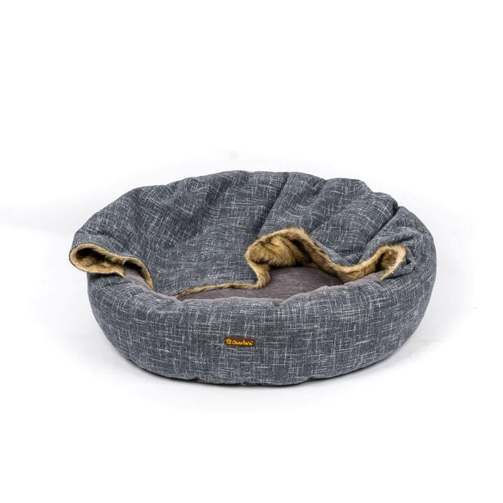 Charlie's Vip Wolf Hooded Nest Bed With Faux Linen And Fur For Pets Dark Grey 1 X Medium