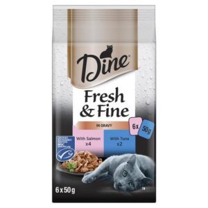 Dine Fresh And Fine In Gravy Salmon And Tuna Wet Cat Food Pouches