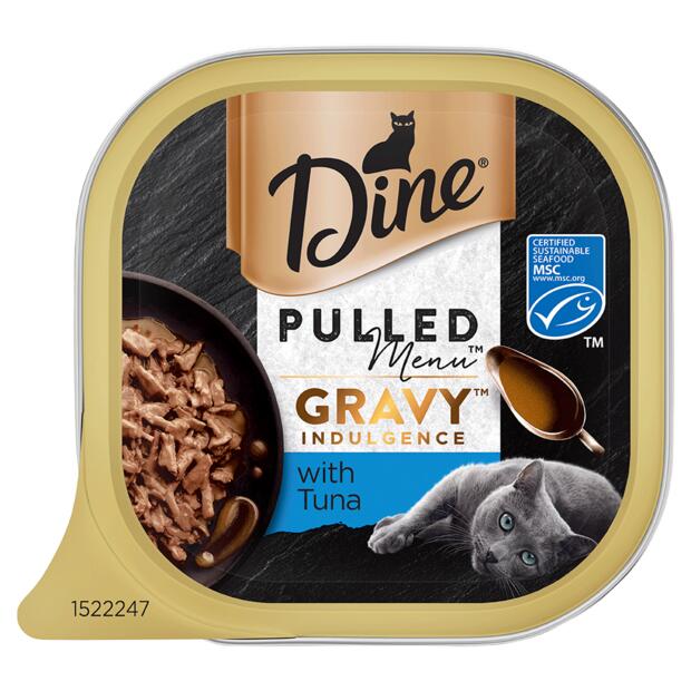 Dine Pulled Menu Gravy Indulgence With Tuna Wet Cat Food Tray