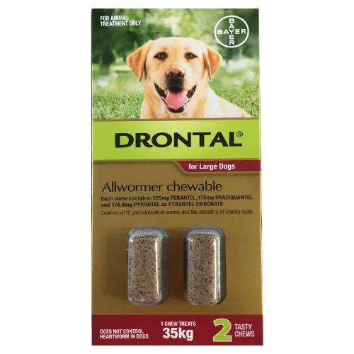 Drontal Wormers Chewables For Dogs Up To 35kg (Red) 2 Chews