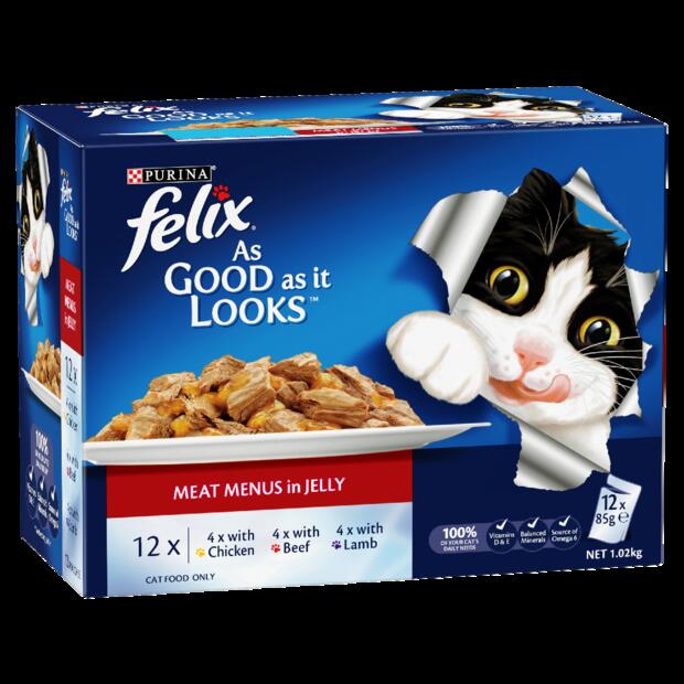 Felix Wet Cat Food Adult Meat Menus Pouches