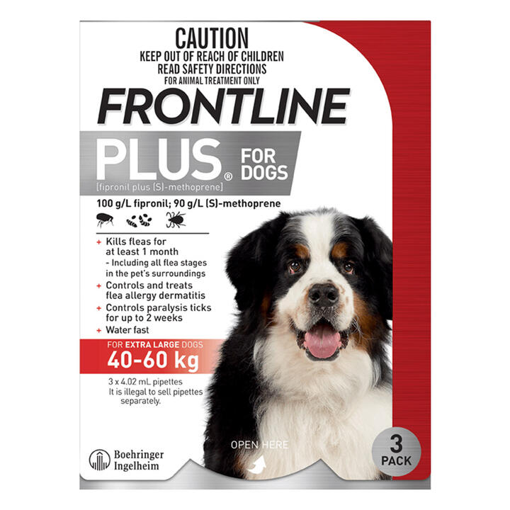 Frontline Plus For Extra Large Dogs 40 To 60kg (Red) 3 Pipettes