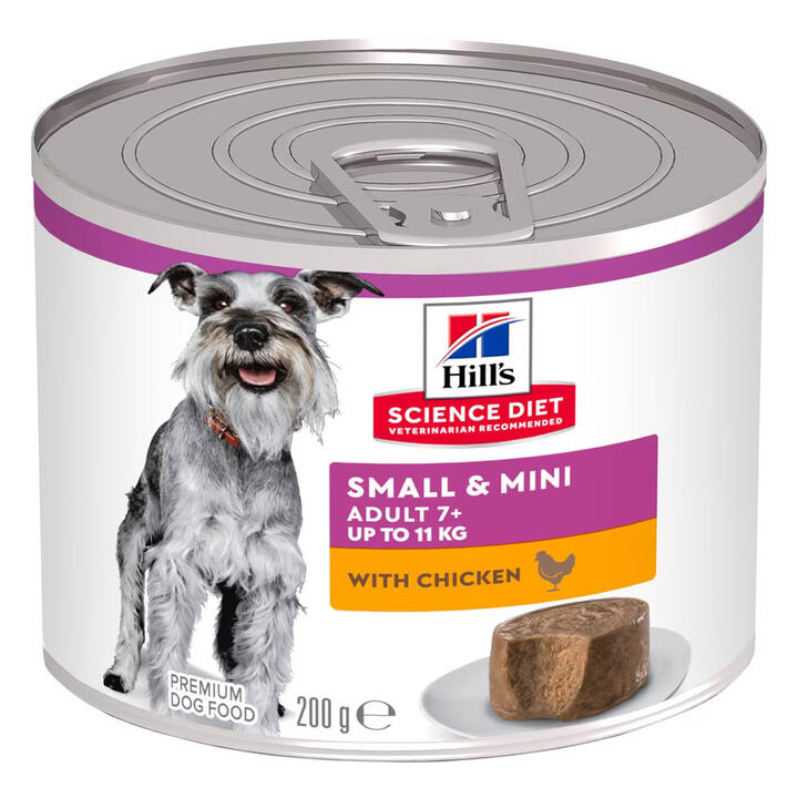 Hill's Science Diet Small & Mini Adult 7+ Mousse With Chicken Wet Dog Food 200gm 12 Cans