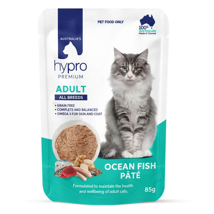 Hypro Premium Adult All Breeds Grain Free Ocean Fish Pate Wet Cat Food 85gm 12 Pack