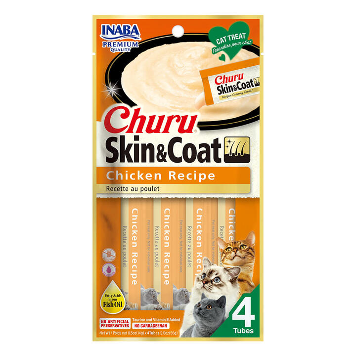 Inaba Churu Skin & Coat Chicken Recipe Cat Treat 4 Tubes