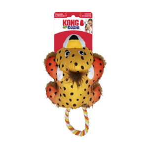 Kong Cozie Tuggz Crinkle Plush Squeaker Rope Tug Toy For Dogs - Cheetah 1 X Small/Medium